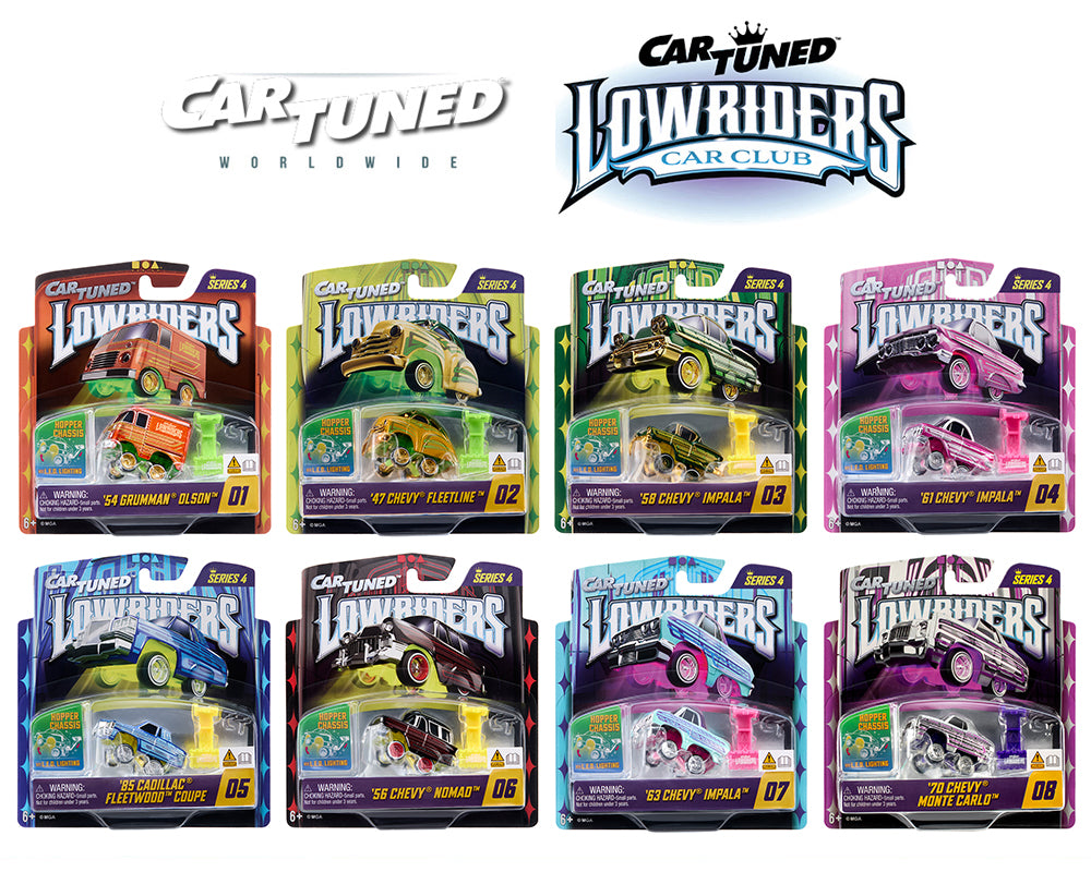 Preorder) CarTuned 1:64 Lowriders SHOW GLOW Series 4 Assortment of 8 Styles 2026 – L.E.D. Light Up & Hopper Chassis