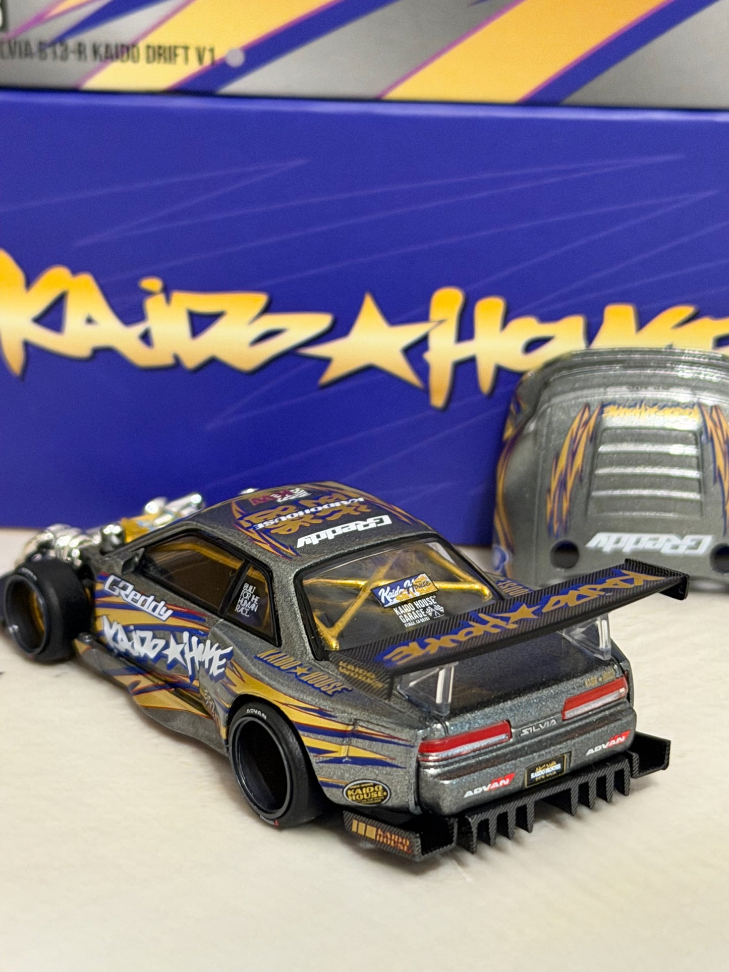 Kaido House x Mini GT Nissan Silvia S13-R Kaido Drift V1 Greddy – Gunmetal Gray