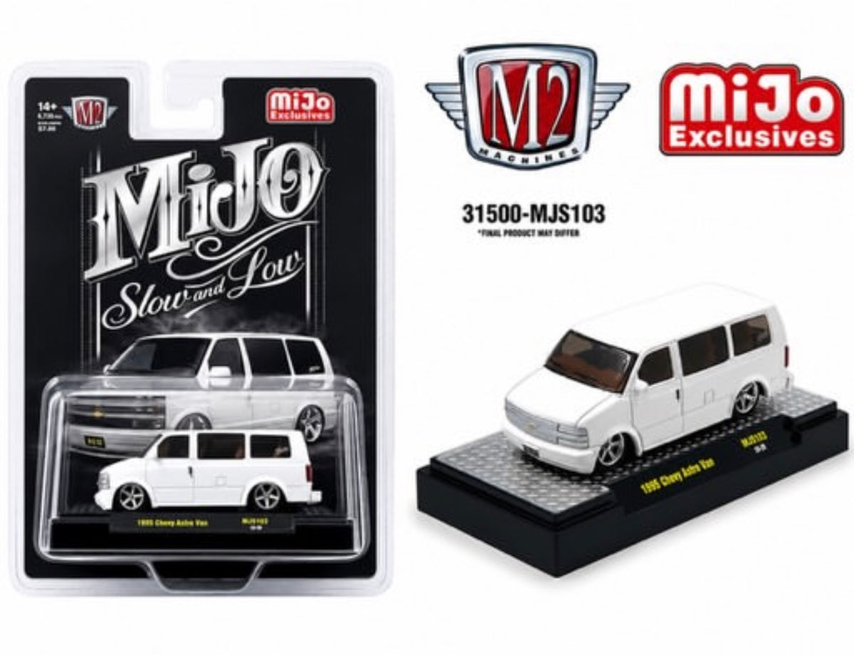 M2 Machines 1:64 1995 Chevrolet Astro Van Custom Slow & Low – White – MiJo Exclusives