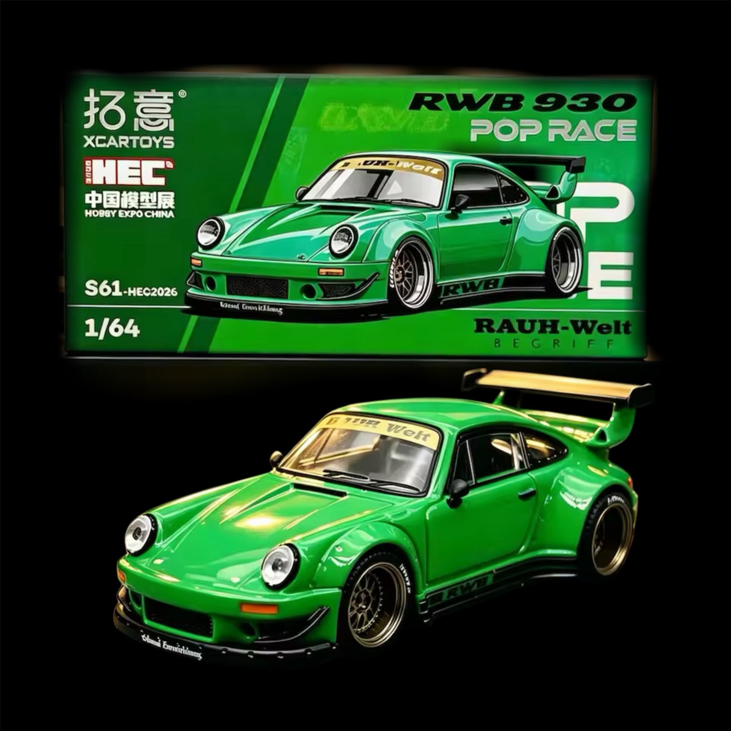 Pop Race 1/64 RWB 930 Green HEC 2026 Event Exclusive