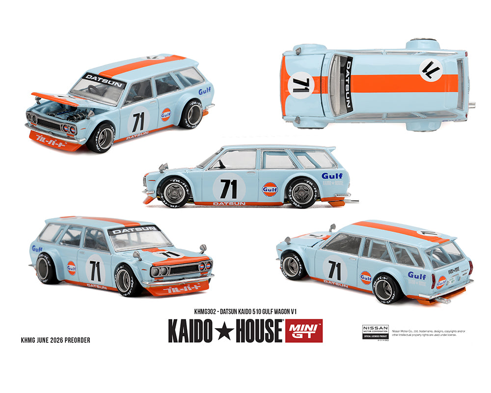 Preorder) Kaido House x Mini GT 1:64 Datsun KAIDO 510 GULF Wagon V1 – Limited Edition