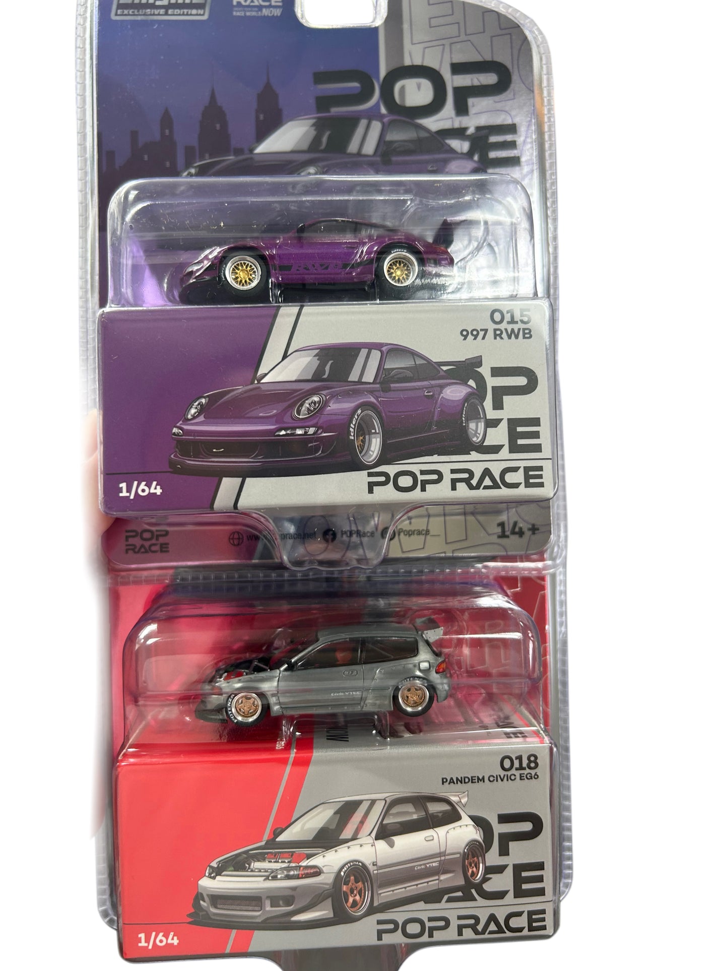 Pop Race Enigma 015 RWB 997 & 018 Pandem Civic EG6 2 Pack