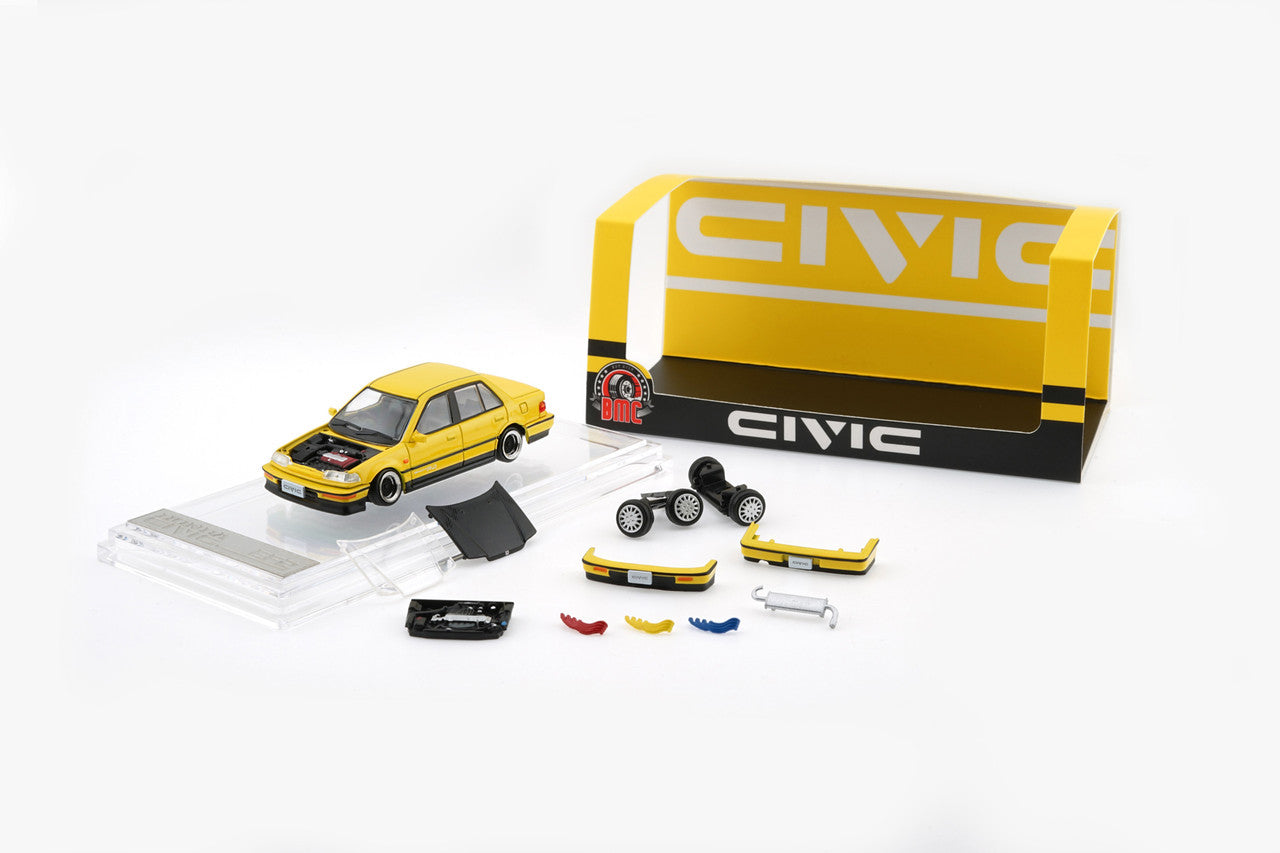BM Creations 1/64 1991 Honda Civic EF2 (Custom Yellow with Black Hood)
