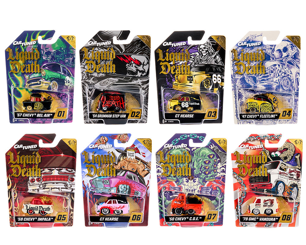 Preorder) CarTuned 1:64 Liquid Death 2026 Series 1 Assortment of 8