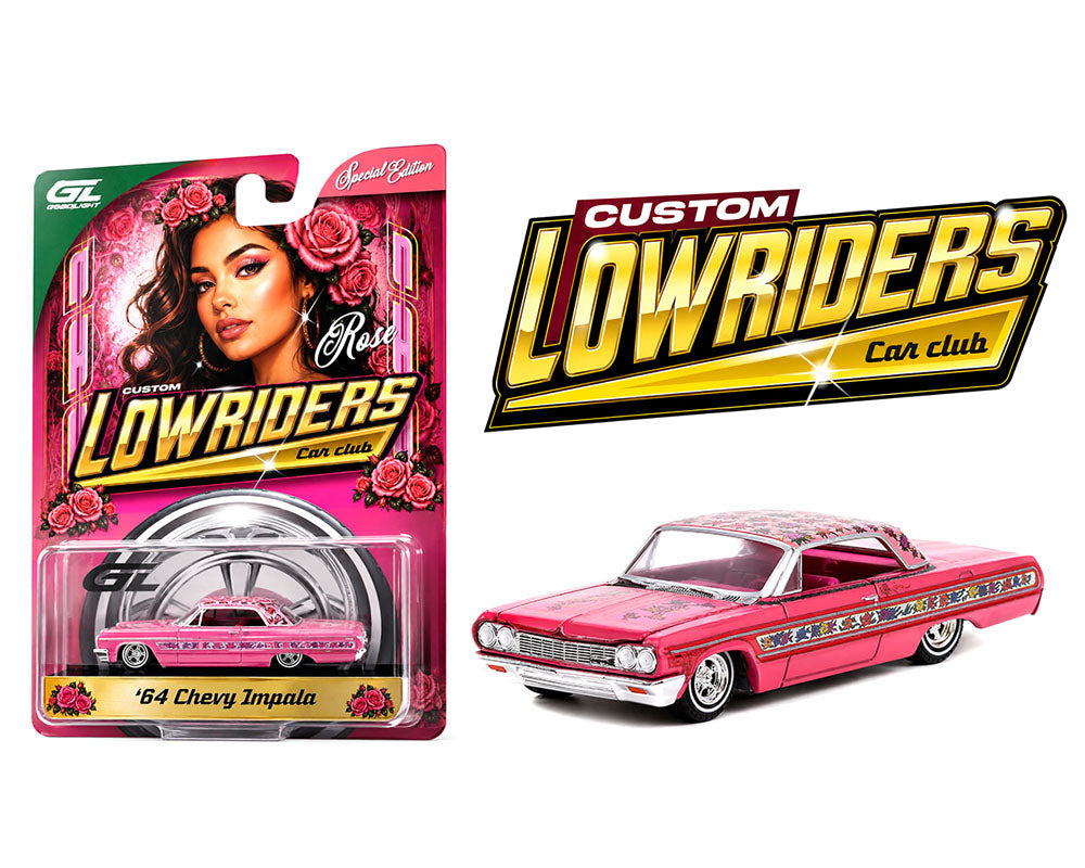 Preorder) Greenlight 1:64 Custom Lowriders – 1964 Chevrolet Impala SS Rose – Pink