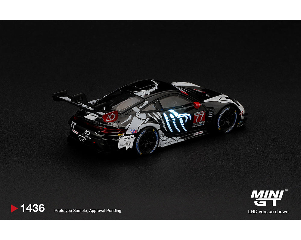 Preorder) Mini GT 1:64 Porsche 911 GT3 R (992) #77 AO Racing “Skeleton Rexy” 2026 IMSA Petit Le Mans – (Glow in the Dark) – Limited Edition