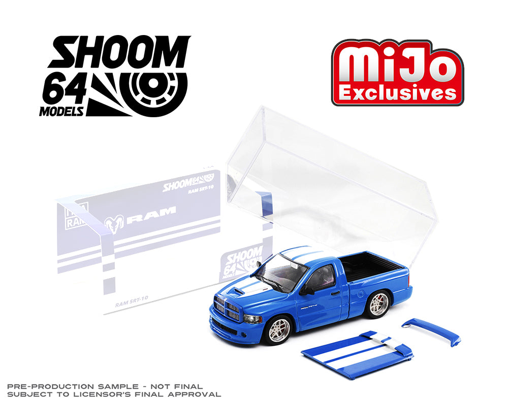 SHOOM64 1:64 2003 Dodge Ram SRT-10 Pickup – Electric Blue Pearl / White Stripes – Limited Edition Mijo Exclusives