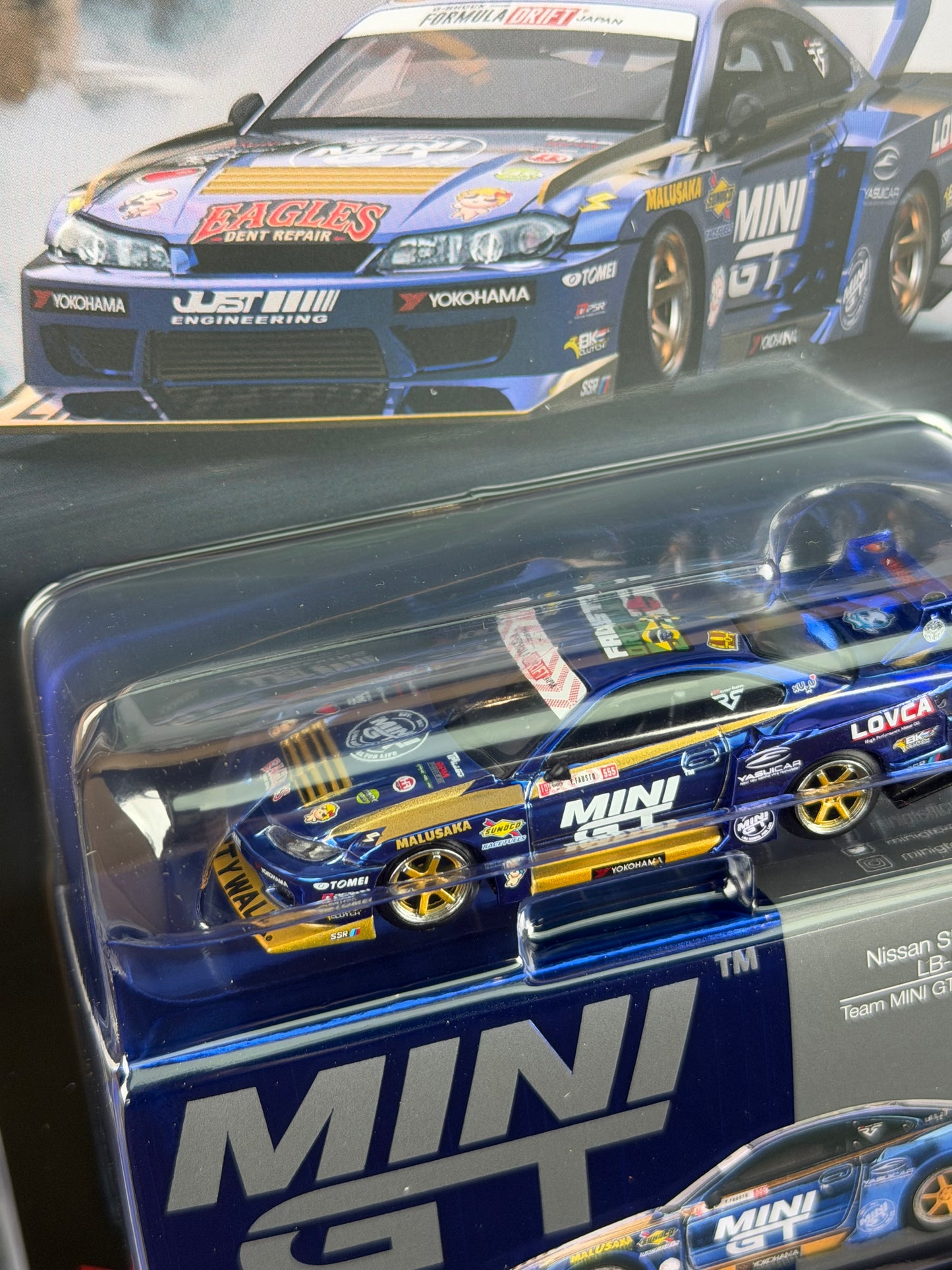 Mini GT 1:64 Nissan LB-Super Silhouette S15 SILVIA #555 Team MINI GT Liberty Walk 2025 Formula Drift – Chrome Blue