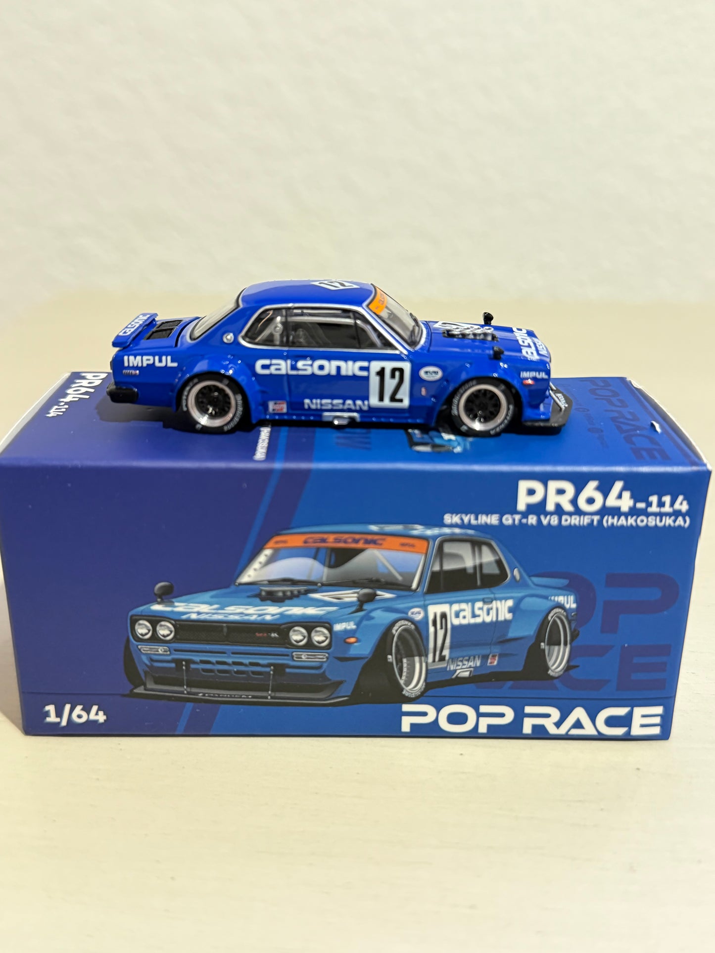 POPRACE PR64-114 Nissan SKYLINE GT-R V8 DRIFT HAKOSUKA CALSONIC 12 POP RACE