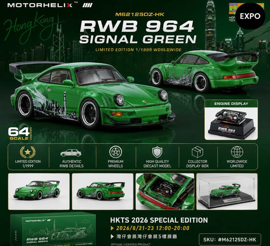 MotorHelix HKTCS 2026 RWB Porsche 964 “Signal Green” with Engine Display