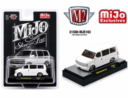 M2 Machines 1:64 1995 Chevrolet Astro Van Custom Slow & Low – White – MiJo Exclusives