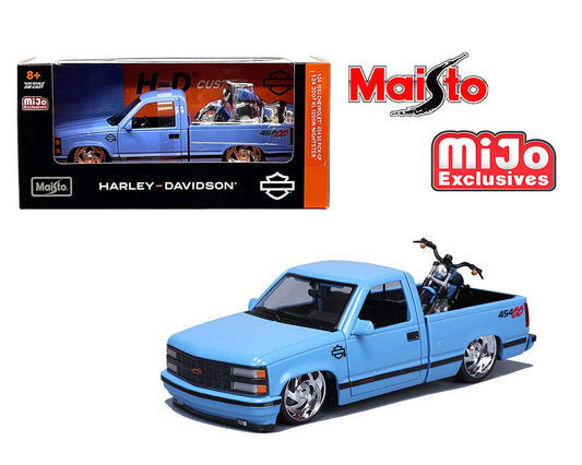 Maisto 1:24 1993 Chevrolet 454SS Pick-Up & 2007 XL 1200N Nightster Harley-Davidson Bike Custom Limited 1,800 pcs – Blue – Mijo Exclusives