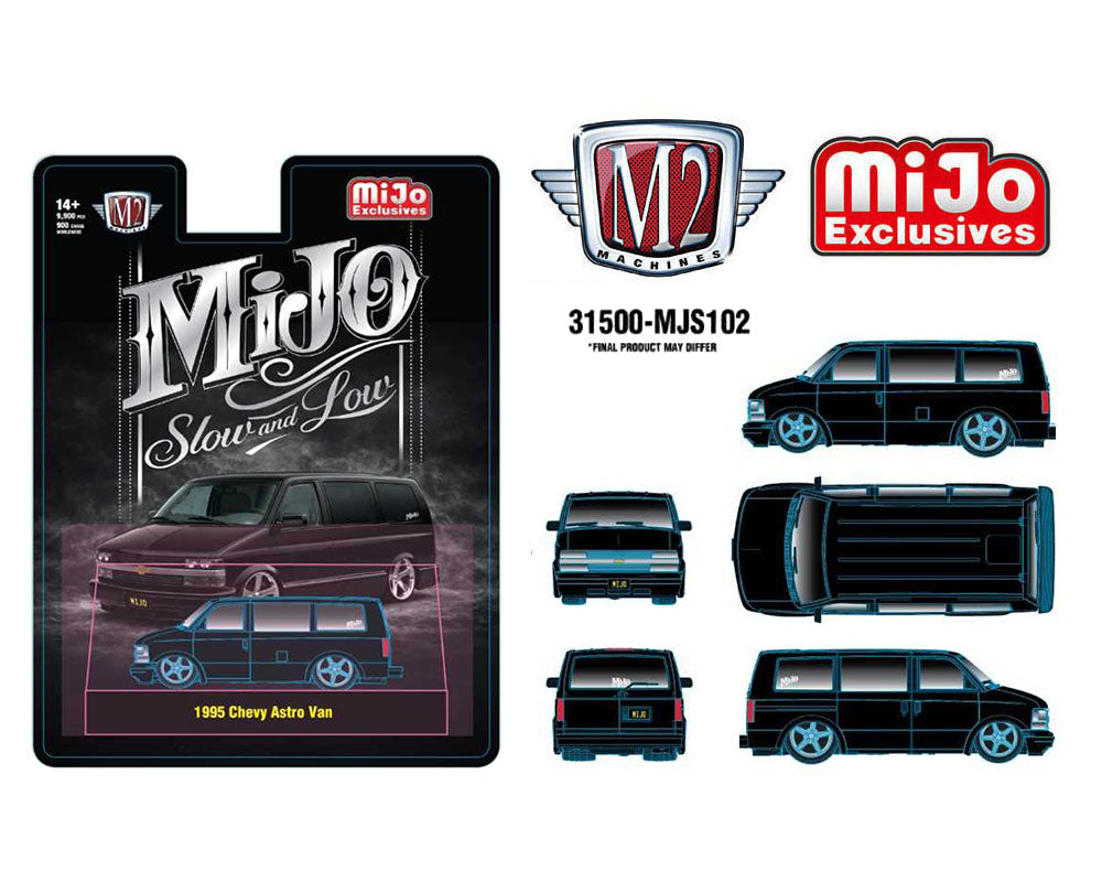 Preorder) M2 Machines 1:64 1995 Chevrolet Astro Van Custom Slow & Low – Black – MiJo Exclusives