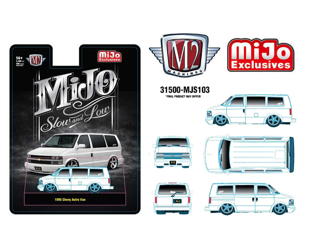 Preorder) M2 Machines 1:64 1995 Chevrolet Astro Van Custom Slow & Low – White – MiJo Exclusives