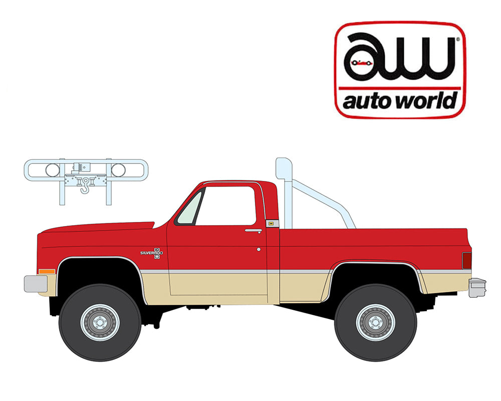 Preorder) Auto World 1:64 2026 Premium Release 2B – 1987 Chevy Silverado Fleetside 4×4 w/Roll Bar & Push Bar- Red