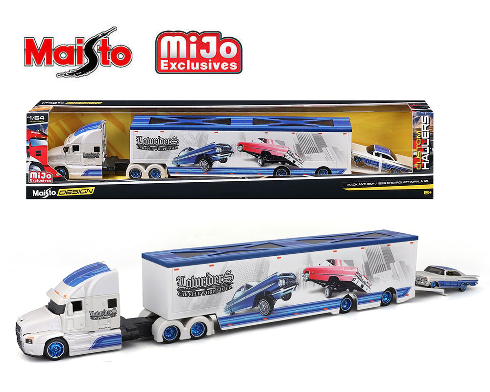 Preorder) Maisto 1:64 Mijo Exclusives Mack Anthem & 1959 Chevrolet Impala SS – LOWRIDERS- Design Transporters