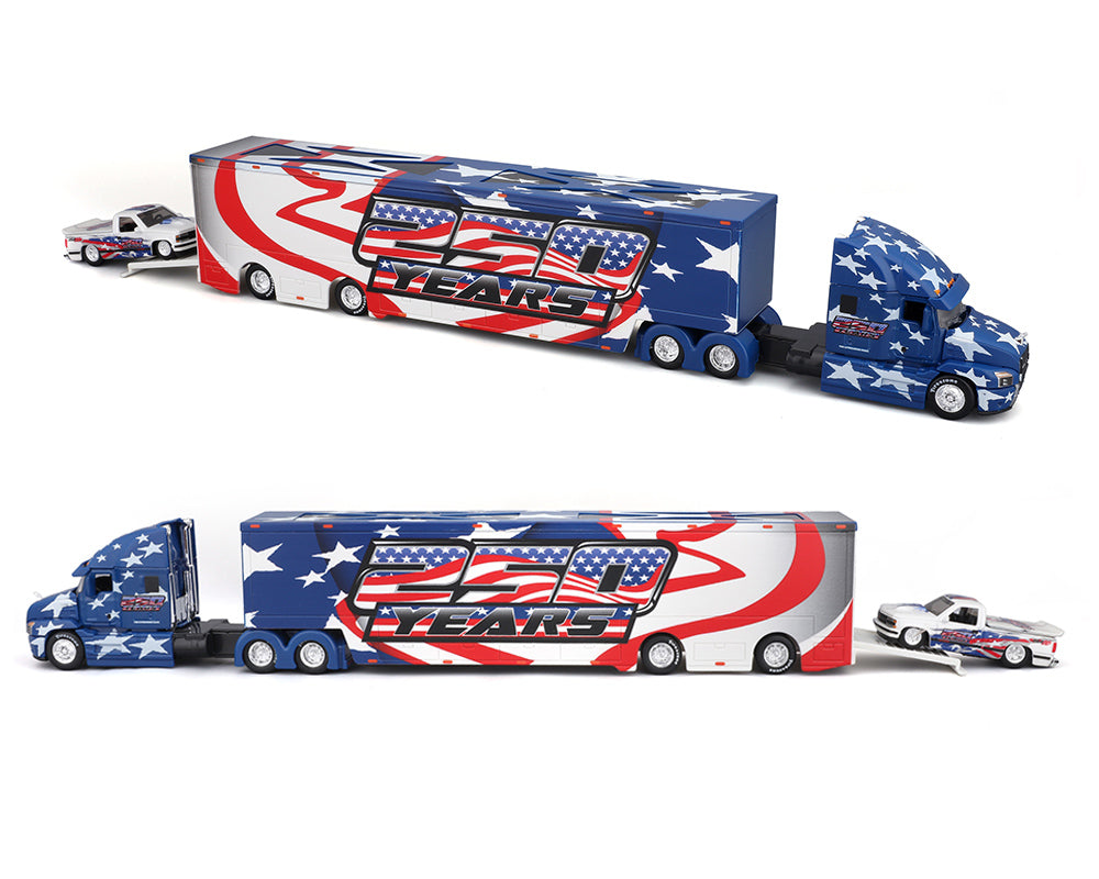 Preorder) Maisto 1:64 Mijo Exclusives Mack Anthem & 1993 Chevrolet 454 SS Pick-Up Truck – America 250th Year – Design Transporters