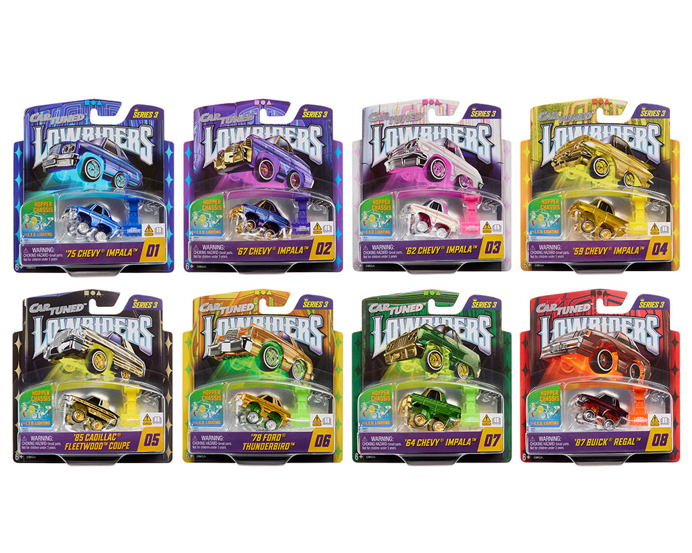 Preorder) CarTuned 1:64 Lowriders SHOW GLOW Series 3 Assortment of 8 Styles 2026 – L.E.D. Light Up & Hopper Chassis Option