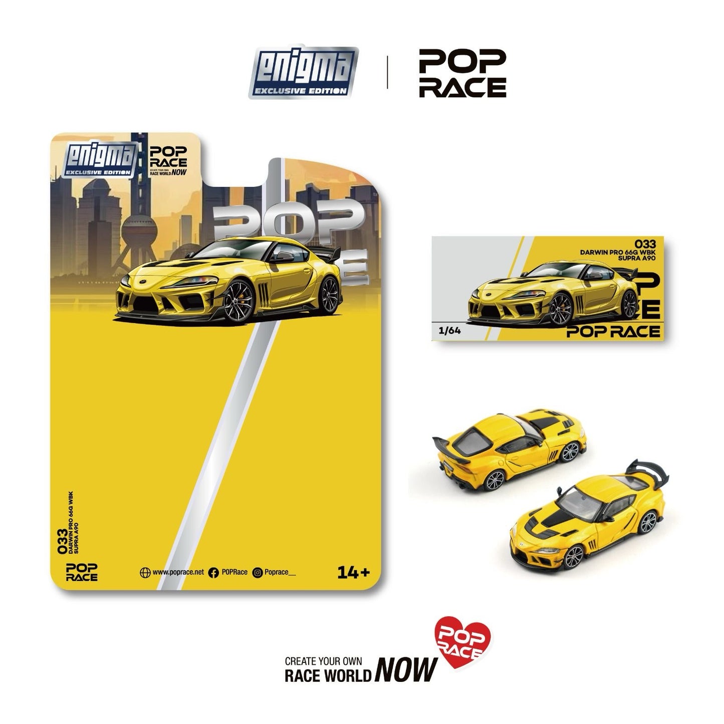(Preorder) POP RACE 1/64 DARWIN PRO 66G WBK SUPRA A90 NITRO YELLOW (enigma exclusive edition)