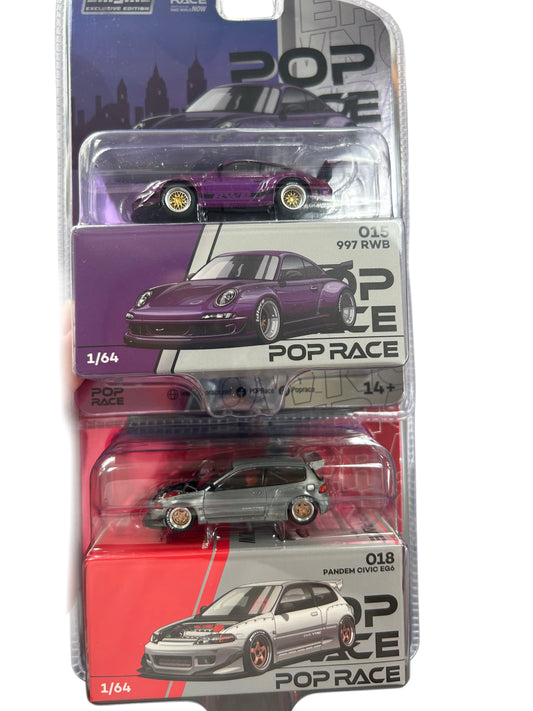 Pop Race Enigma 015 RWB 997 & 018 Pandem Civic EG6 2 Pack