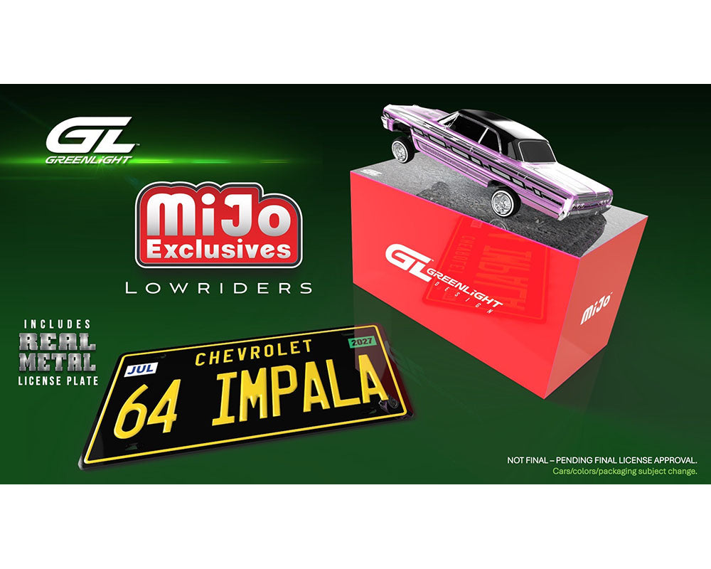 Preorder) Greenlight 1:64 Lowriders 1964 Chevrolet Impala SS w/ Mini Metal License Plate – Pink – Mijo Exclusives
