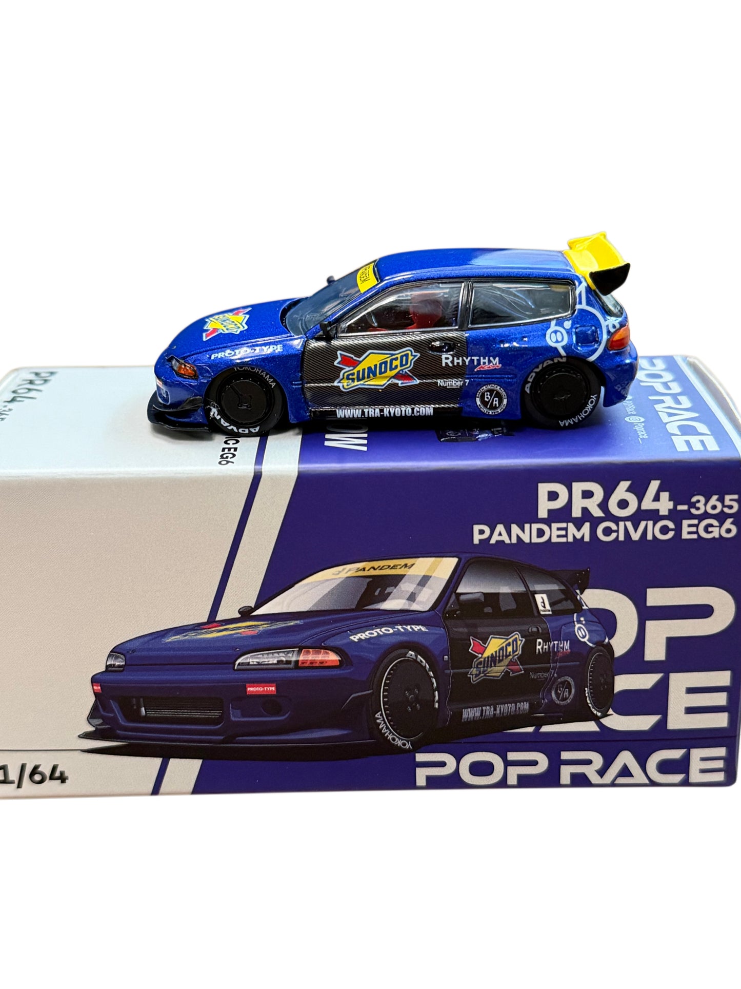 POP RACE 1/64 PANDEM CIVIC EG6 BLUE/BLACK PR640365 “Sunoco”