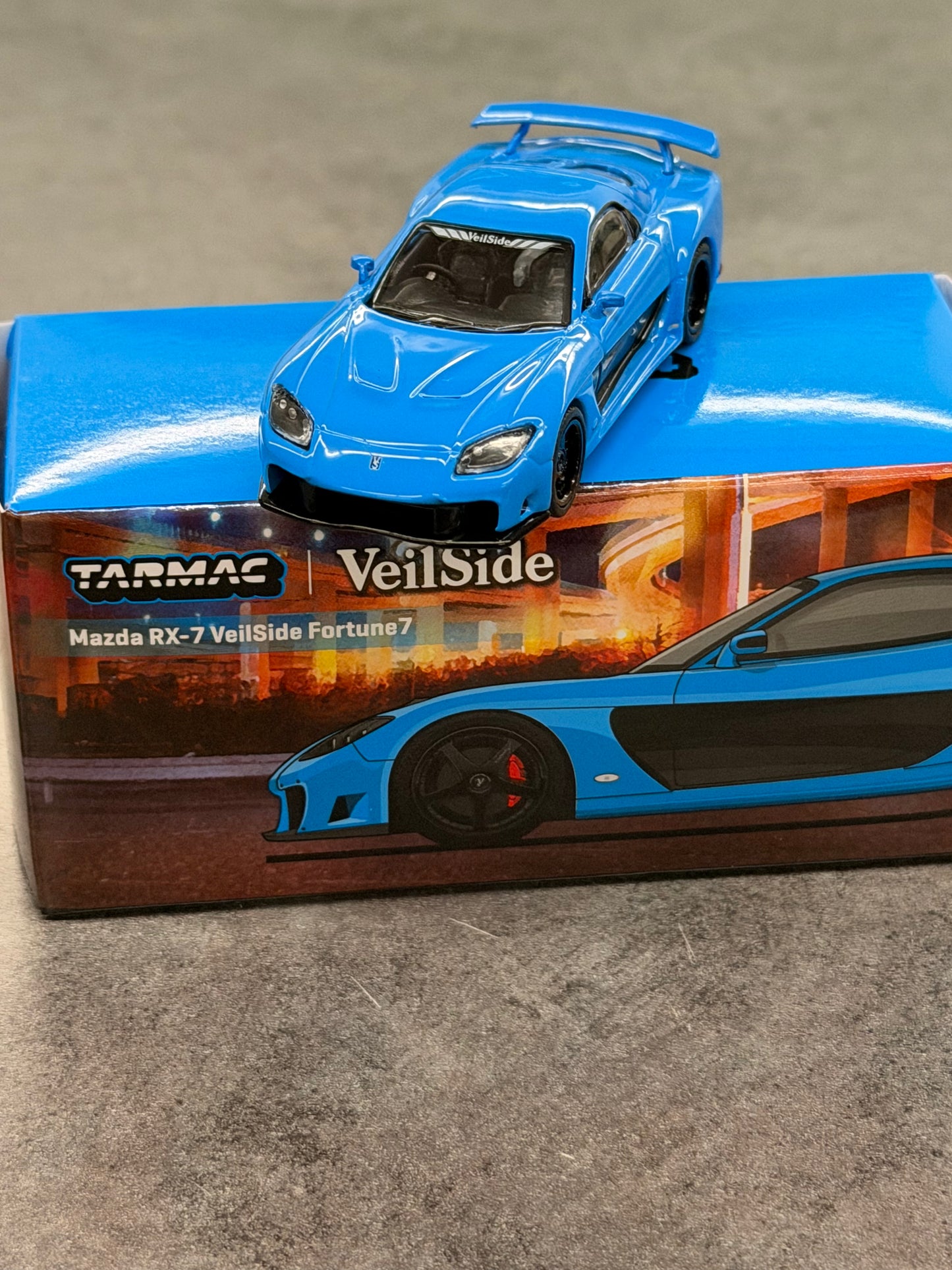 Tarmac Works 1:64 Mazda RX-7 VeilSide Fortune7 – Blue- Global64 – MiJo Exclusives
