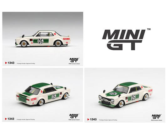 Preorder) Mini GT 1:64 Nissan Skyline LB-WORKS “HAKOSUKA” – White / Green- Limited Edition