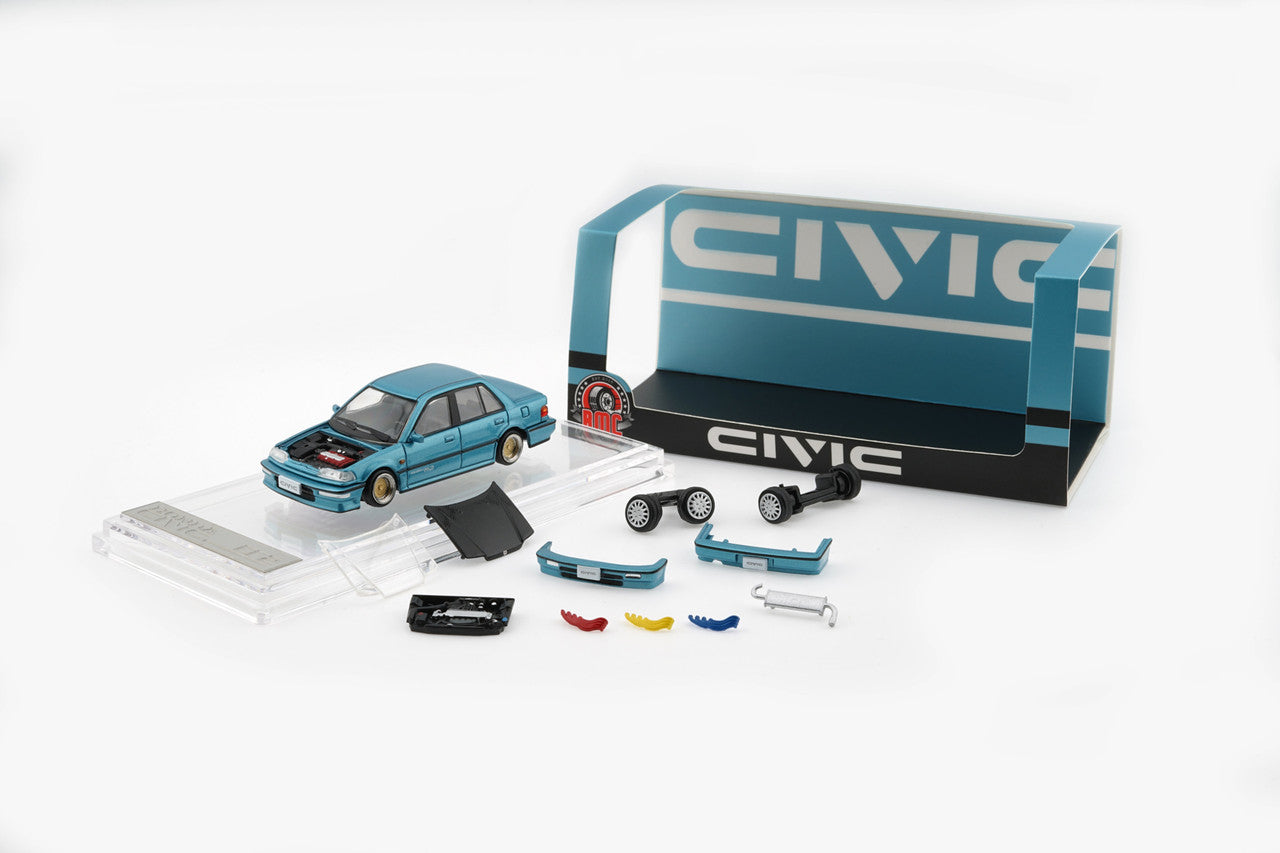 BM Creations 1/64 1991 Honda Civic EF2 (Custom Blue with Black Hood