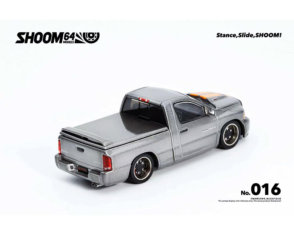 Preorder) SHOOM64 1:64 2003 Dodge Ram SRT-10 Pickup – Grey with Orange – Limited Edition