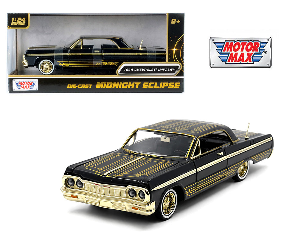 Motormax 1:24 1964 Chevrolet Impala SS Lowriders- Black with Gold – Midnight Eclipse