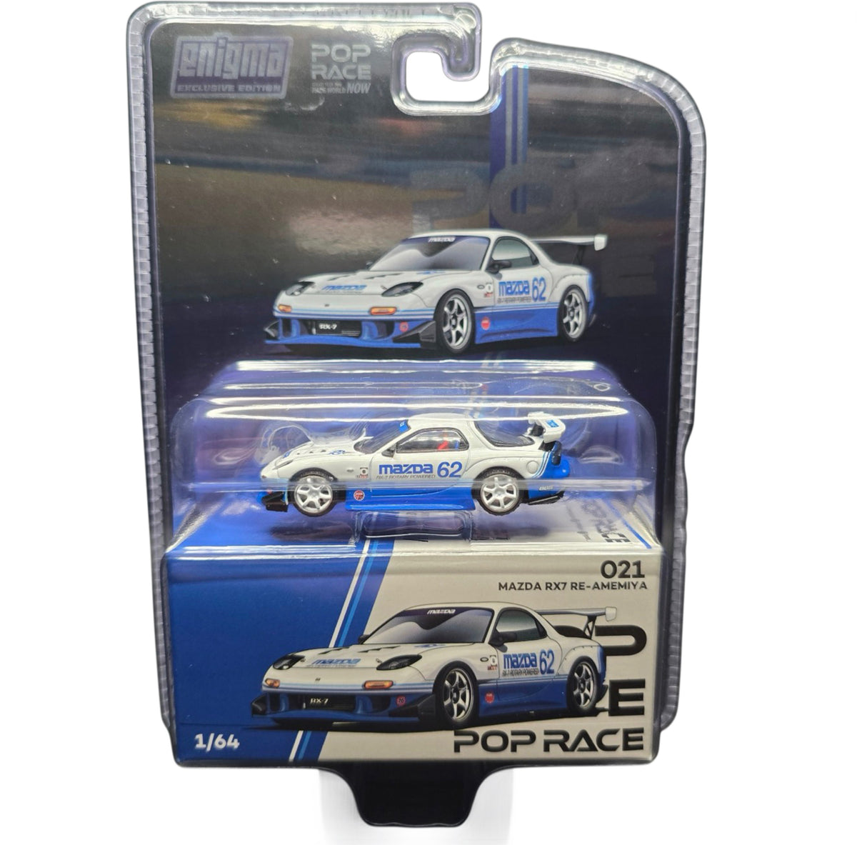 Pop Race 1/64 MAZDA RX7 (FD3S) BLUE / WHITE Blister