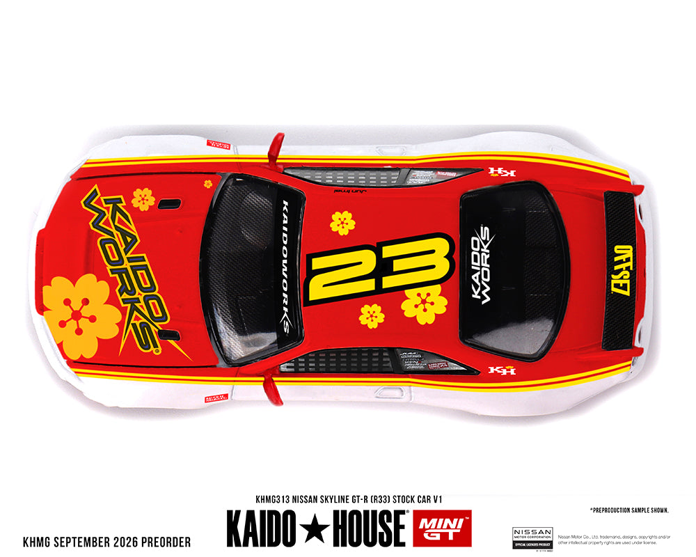 Preorder) Kaido House x Mini GT Nissan Skyline GT-R (R33) Kaido Stock Car V1 – White w/ Red Two-tone