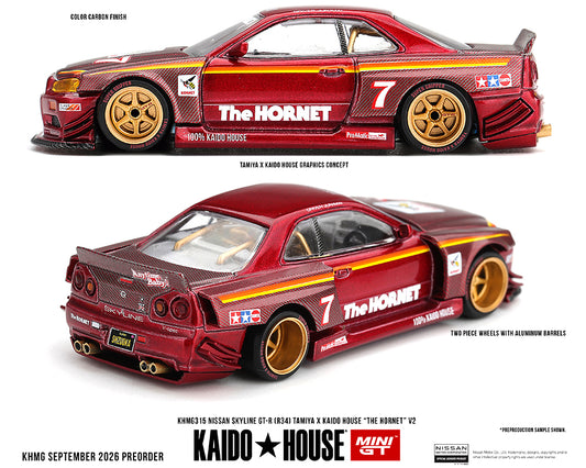 Preorder) Kaido House x Mini GT Nissan Skyline GT-R (R34) TAMIYA x KAIDO HOUSE “The Hornet” V2 – M. Red Carbon