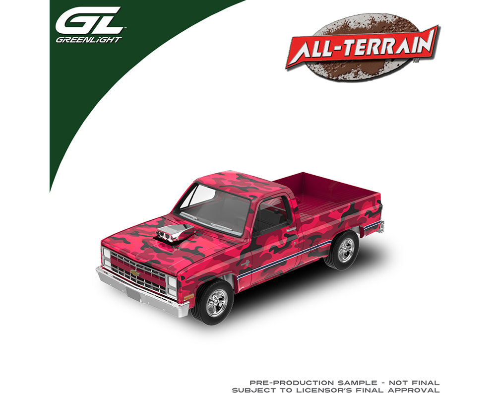 Preorder) Greenlight 1:64 All Terrain Series 18 – 1985 Chevrolet Silverado w Blower Pink Camouflage – Limited Edition