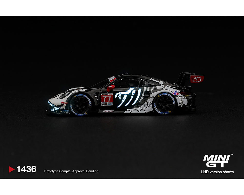 Preorder) Mini GT 1:64 Porsche 911 GT3 R (992) #77 AO Racing “Skeleton Rexy” 2026 IMSA Petit Le Mans – (Glow in the Dark) – Limited Edition