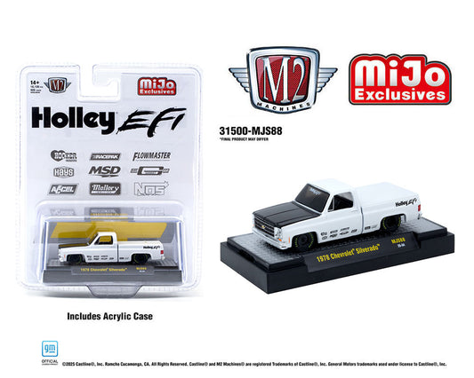 M2 Machines 1:64 1978 Chevrolet Silverado Holley Custom – White – MiJo Exclusives Limited Edition
