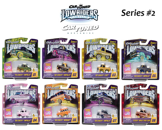 CarTuned 1:64 Lowriders SHOW GLOW Series 2 Assortment of 8 Styles 2026 – L.E.D. Light Up Chassis