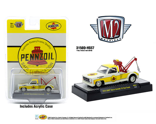 M2 Machines 1:64 1975 GMC Sierra Grande 15 Tow Truck Penzoil – Yellow- Hobby Exclusive