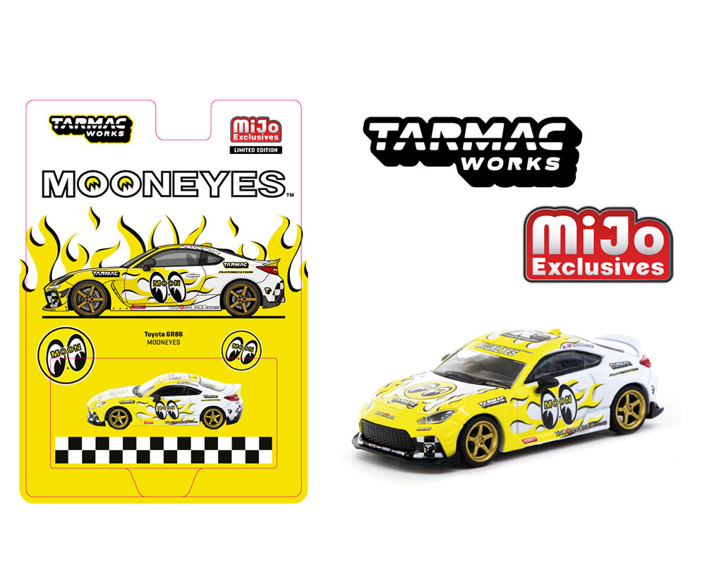 Tarmac Works 1:64 Toyota GR86 MOONEYES – Yellow – Global64 – MiJo Exclusives Limited Edition