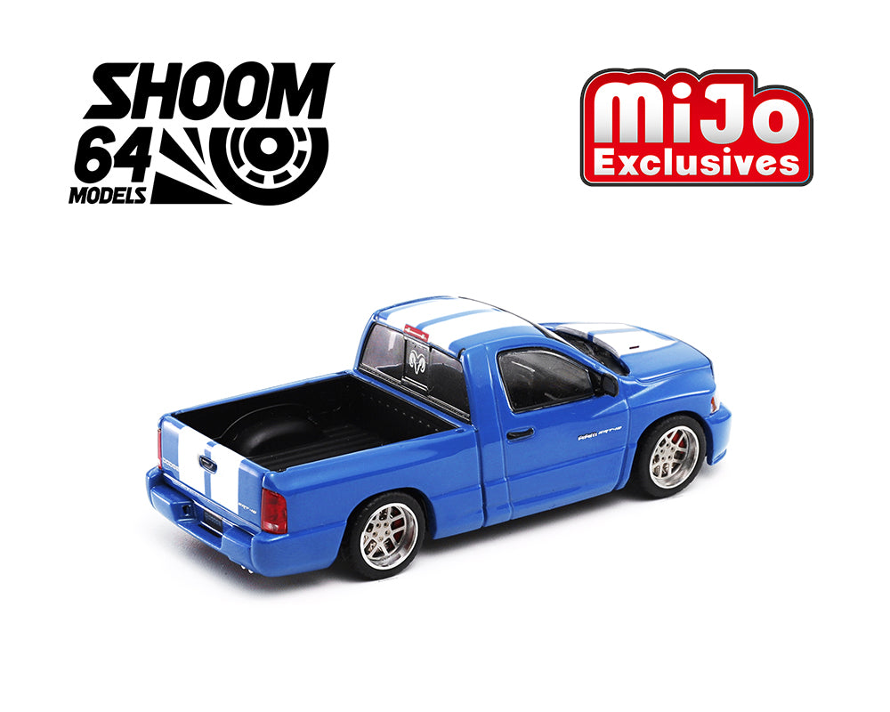 SHOOM64 1:64 2003 Dodge Ram SRT-10 Pickup – Electric Blue Pearl / White Stripes – Limited Edition Mijo Exclusives