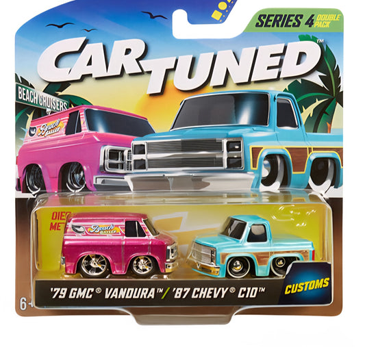 (Preorder) Car Tuned 1:64 2-Pack Series 4 Beach Cruisers – 1979 GMC Vandura & 1987 Chevrolet C10 Pickup July