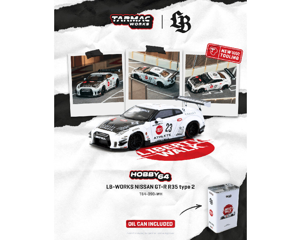 Tarmac Works 1:64 LB-WORKS NISSAN GT-R R35 type 2 With Oil Can – White