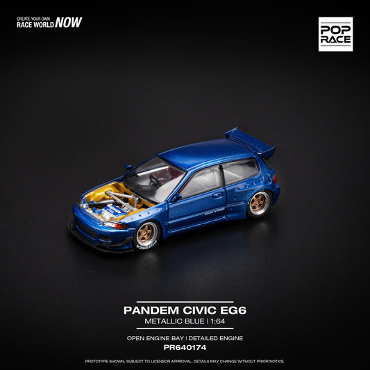 (Preorder)POP RACE 1/64 PANDEM CIVIC EG6 METALLIC BLUE WITH OPEN HOOD