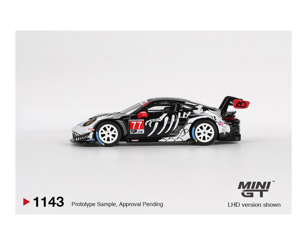 (Preorder) Mini GT 1:64 Porsche 911 GT3 R #77 AO Racing 2025 IMSA Petit Le Mans "Skeleton Rexy"