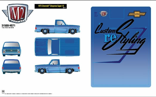 M2 Machines 31500-HS71 BLUE 1973 Chevrolet Cheyenne Super 10 Custom ReStyling PREORDER dec