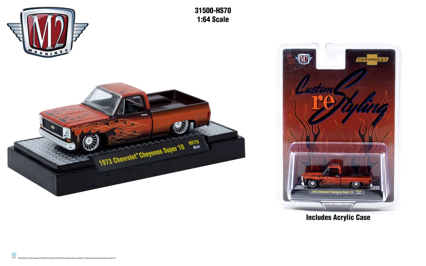 M2 Machines 1:64 1973 Chevrolet Cheyenne Super 10 Custom Re Styling – Brown w/ Flames – Hobby Exclusive