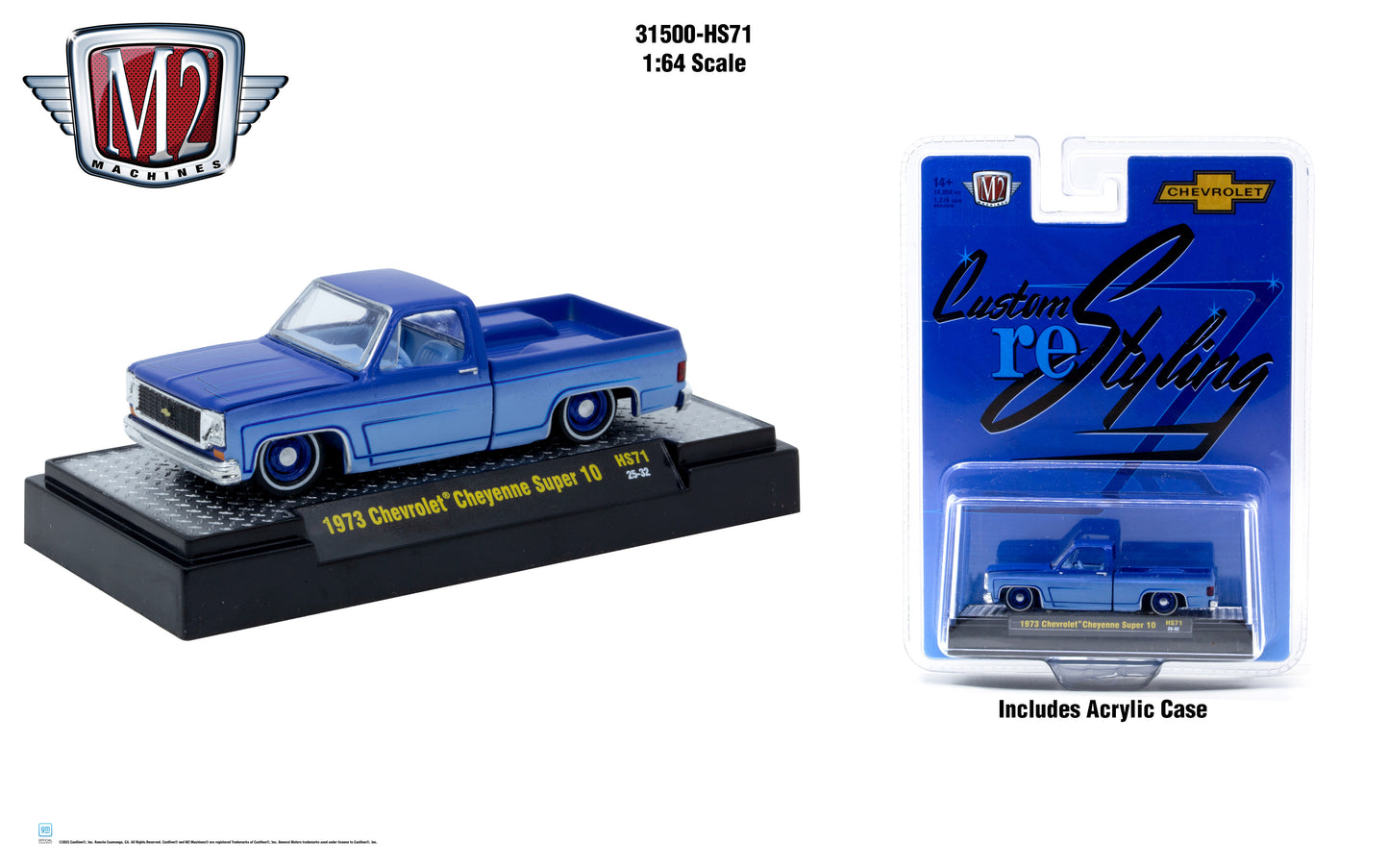 M2 Machines 31500-HS71 BLUE 1973 Chevrolet Cheyenne Super 10 Custom ReStyling