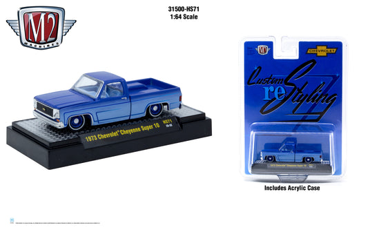 M2 Machines 31500-HS71 BLUE 1973 Chevrolet Cheyenne Super 10 Custom ReStyling