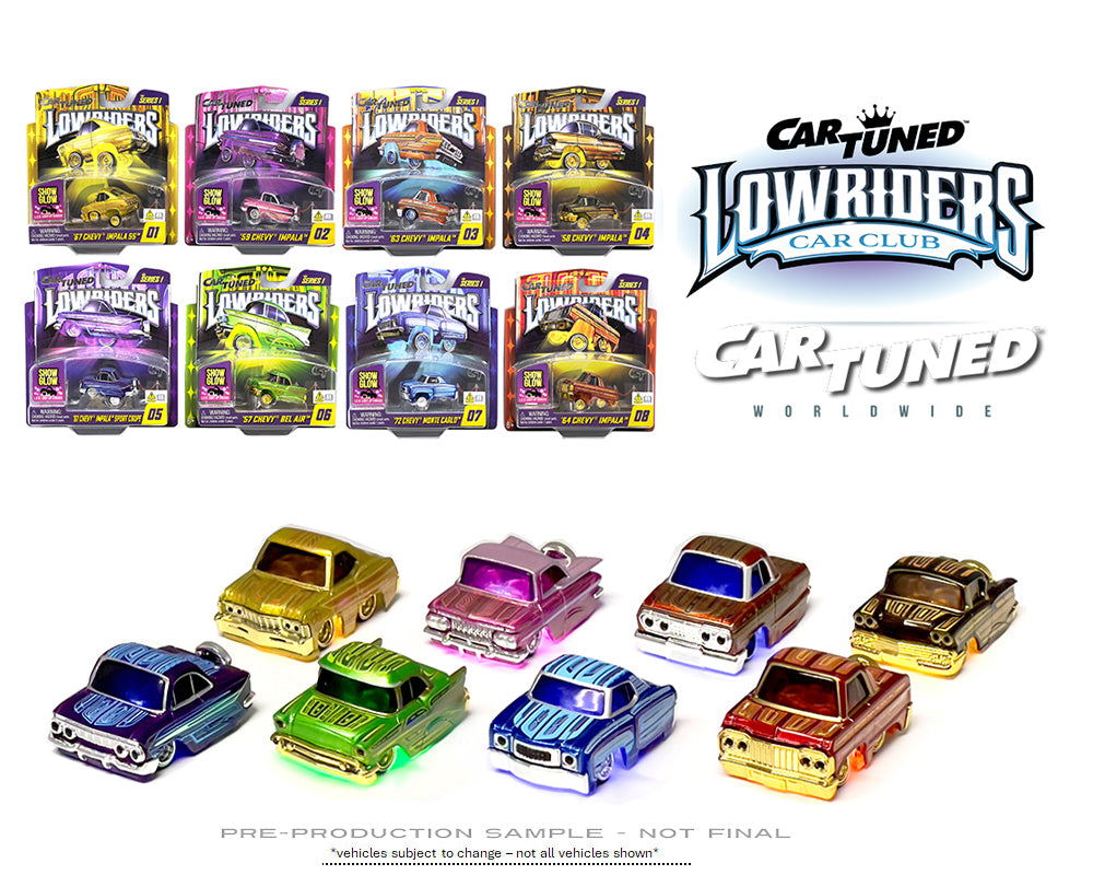 CarTuned 1:64 Lowriders SHOW GLOW Series 1 Assortment of 8 Styles 2025 – L.E.D. Light Up Chassis